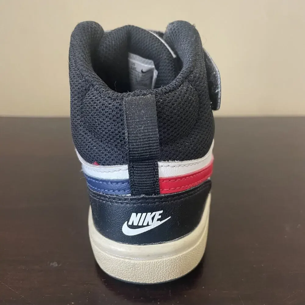 Nike Court Borough Mid 2 Toddler Black Red White Strap‎ Lace Up Shoes